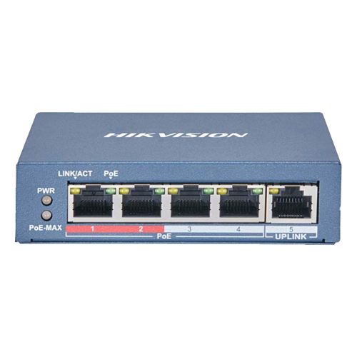 Switch 4 porturi 100 Mb PoE, 1 port uplink RJ45 100 Mb, SMART Management - HIKVISION DS-3E1105P-EI-M - HIKVISION