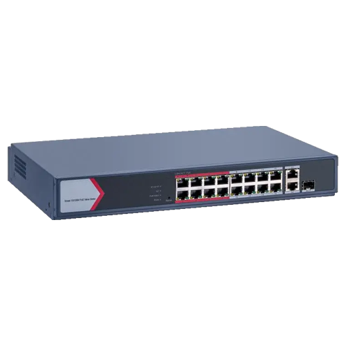 Switch 16 porturi PoE 100Mbps, 1 port Gigabit combo, 1 Gigabit RJ45, SMART Management - HIKVISION DS-3E1318P-EI-M - HIKVISION