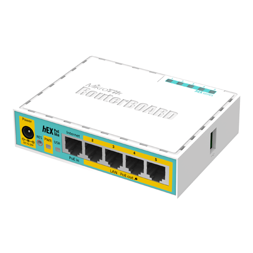 Router hEX PoE Lite, 5 x Fast Ethernet 4 x PoE, RouterOS L4 - Mikrotik RB750UPr2 - MikroTik